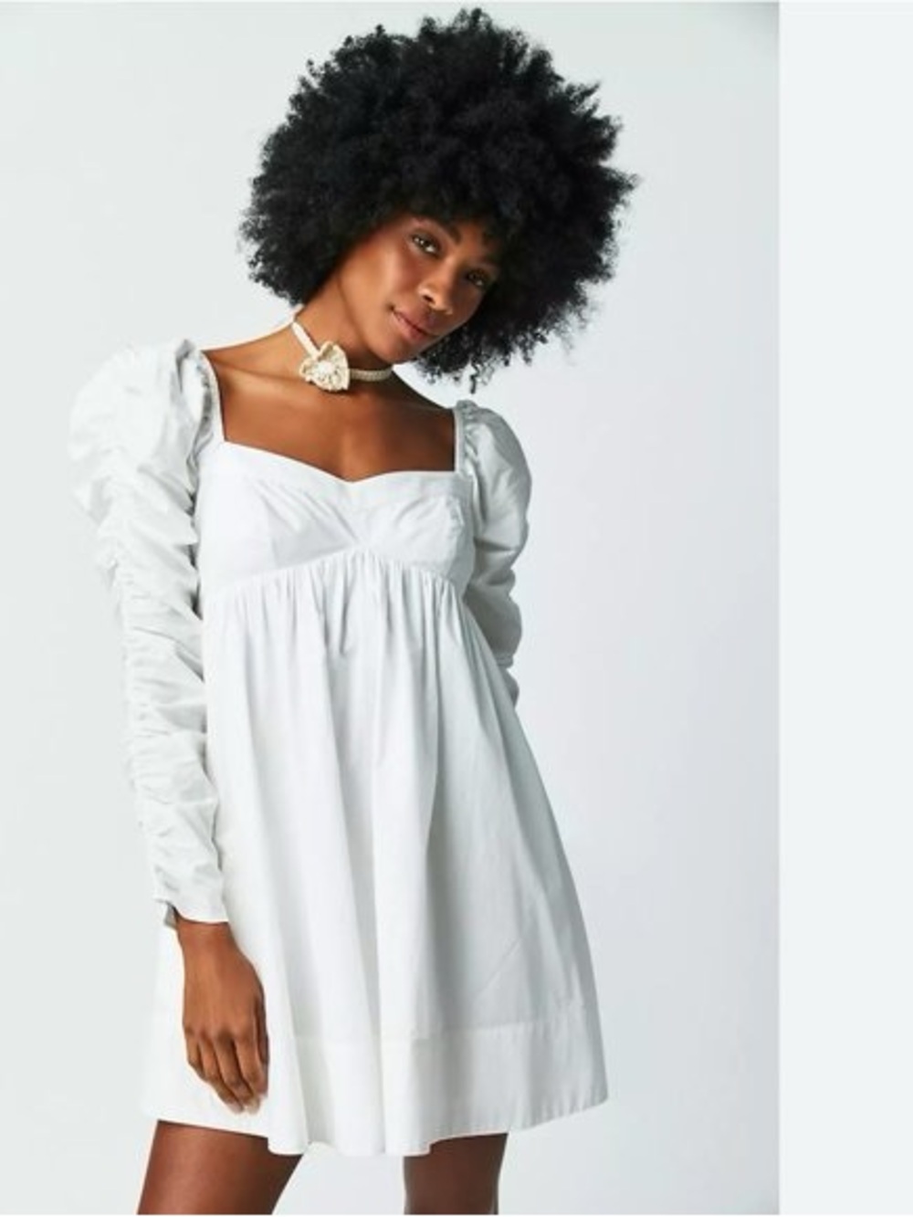 Free People White Puff-Sleeve Mini Dress